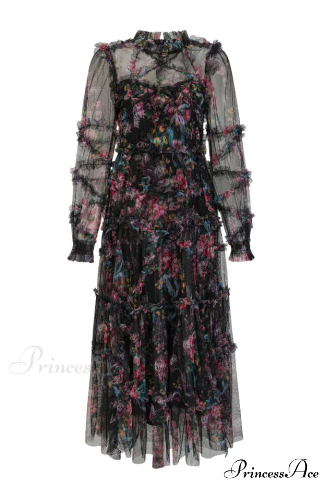 Georgina Ruffle Stylish Maxi Dress S / Black