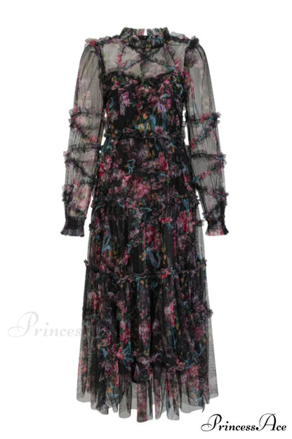 Georgina Ruffle Stylish Maxi Dress S / Black