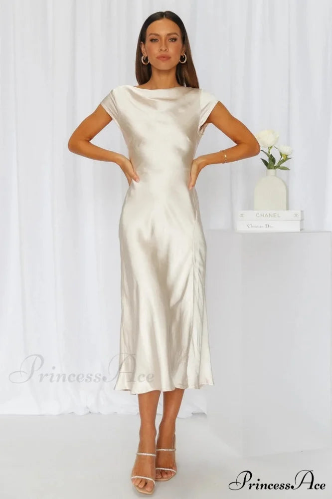 Get In Formation Charming Satin Midi Dress S / Champagne