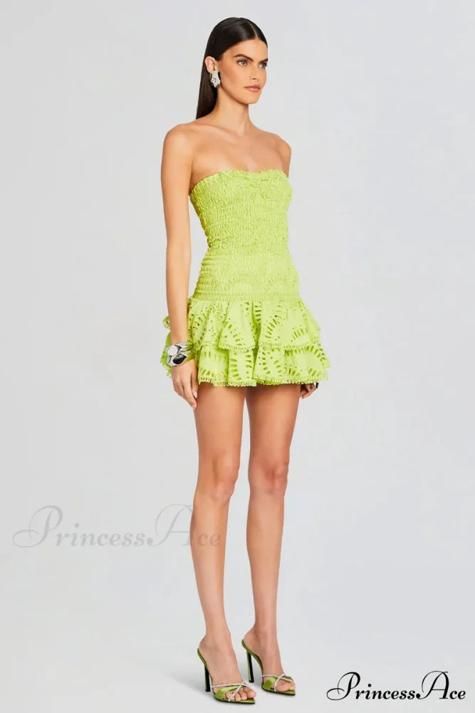 Getaway Fun Eyelet Trendy Strapless Mini Dress