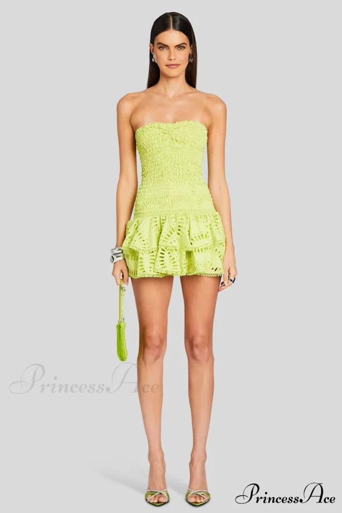 Getaway Fun Eyelet Trendy Strapless Mini Dress