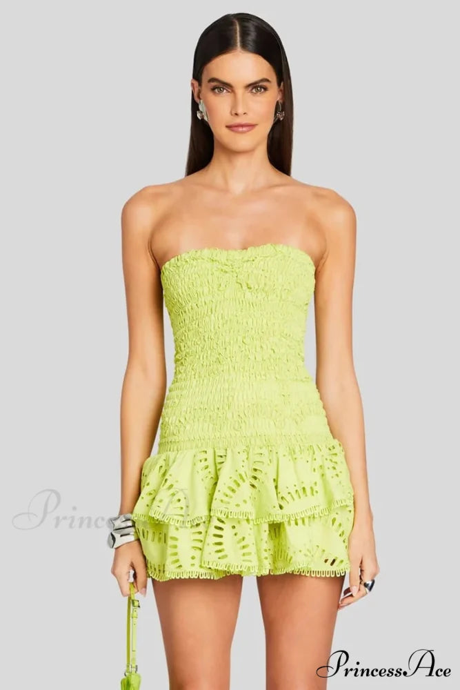 Getaway Fun Eyelet Trendy Strapless Mini Dress