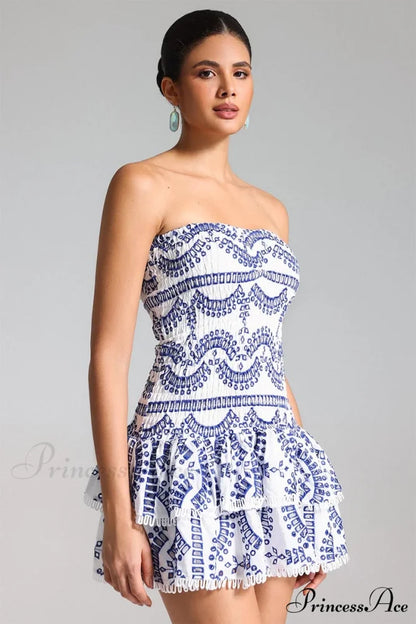 Getaway Fun Eyelet Trendy Strapless Mini Dress