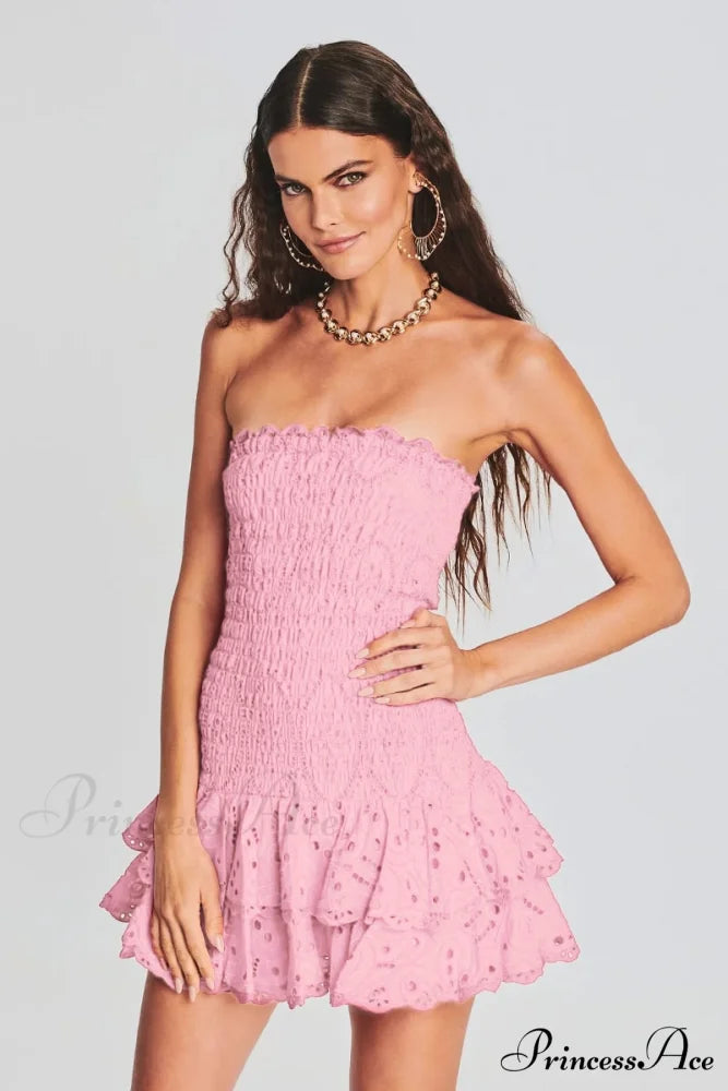 Getaway Fun Eyelet Trendy Strapless Mini Dress