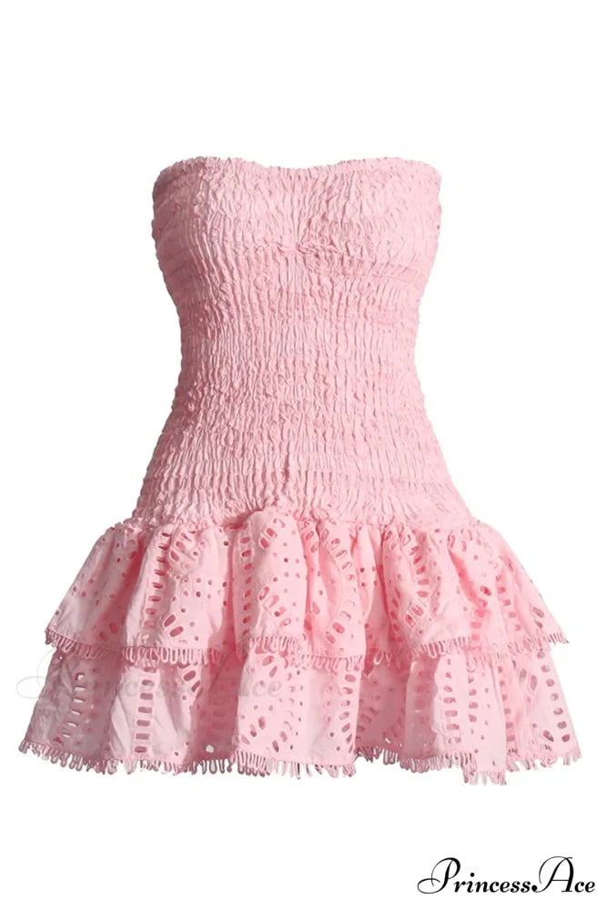 Getaway Fun Eyelet Trendy Strapless Mini Dress