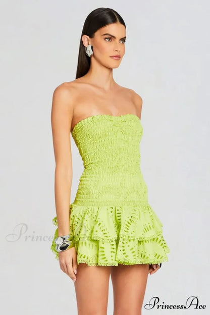 Getaway Fun Eyelet Trendy Strapless Mini Dress