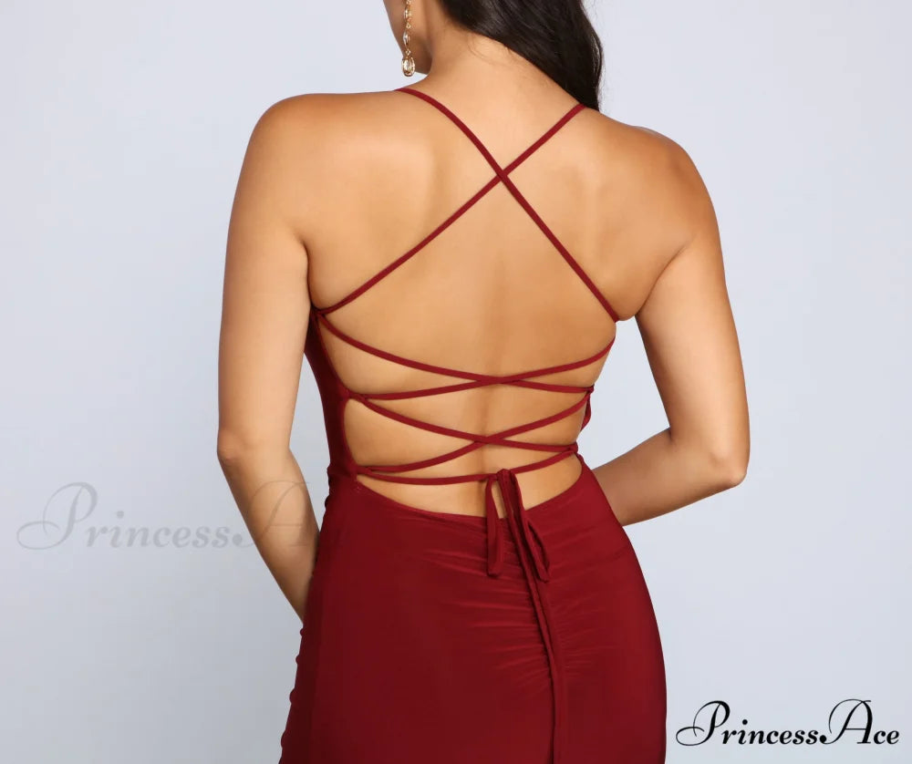 Gia Lace-Up Stylish Formal High-Slit Dress
