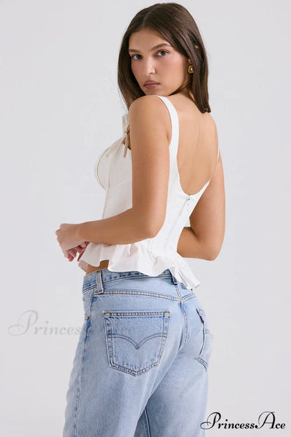 Gigou White Stylish Ruffled Cotton Bra