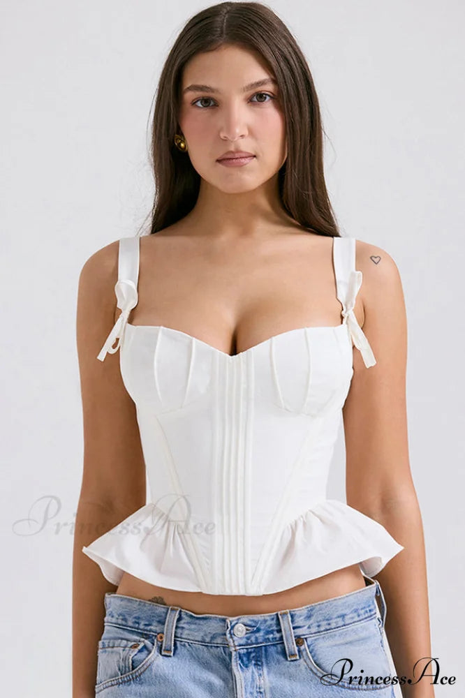 Gigou White Stylish Ruffled Cotton Bra XS / White