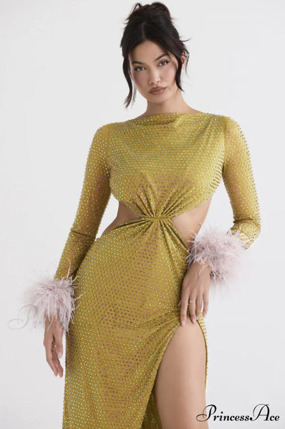 Gina Yellow Stylish Crystal Dress