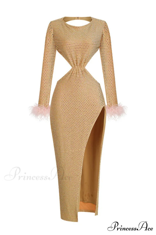 Gina Yellow Stylish Crystal Dress XS / Yellow