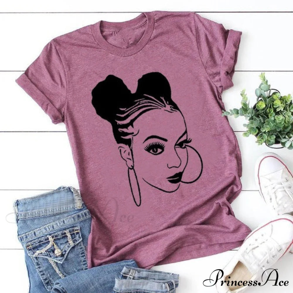 Girl Face Print T Shirt Pink / XS
