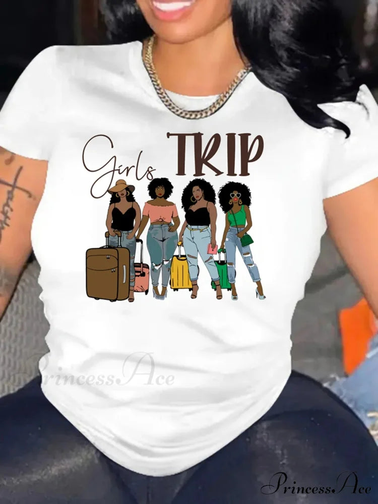 Girl Trip Print Crew Neck Short Sleeve For Summer Women’s Clothing T-shirt