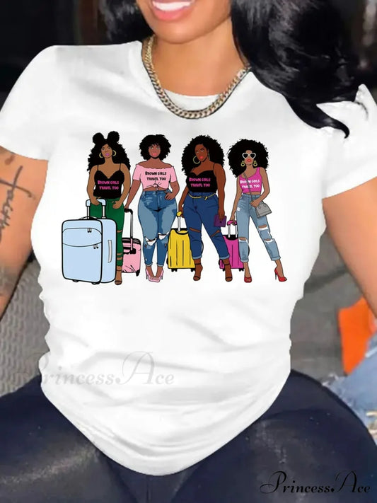 Girls Print Crew Neck Short Sleeve Women’s Clothing T-shirt