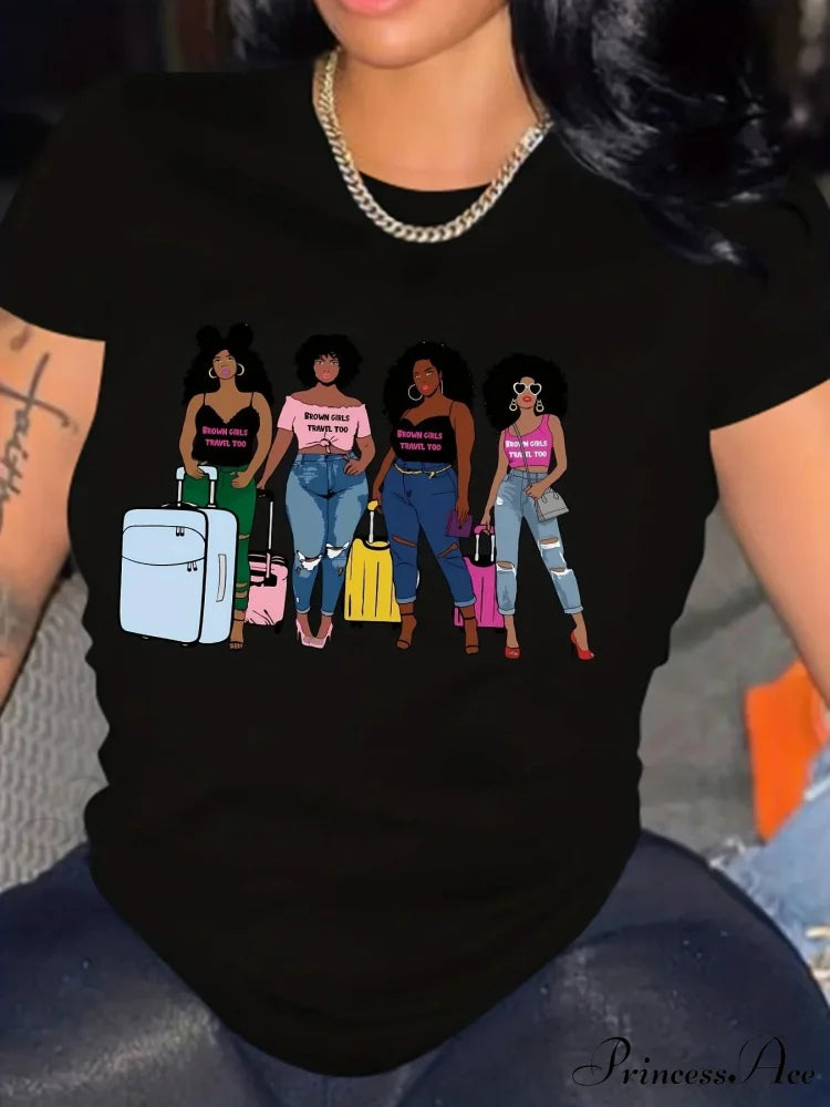 Girls Print Crew Neck Short Sleeve Women’s Clothing T-shirt