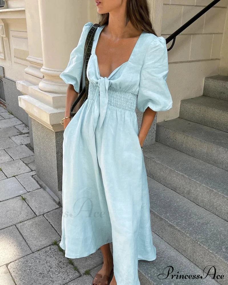 GISELE Elegant DRESS Light Blue / L