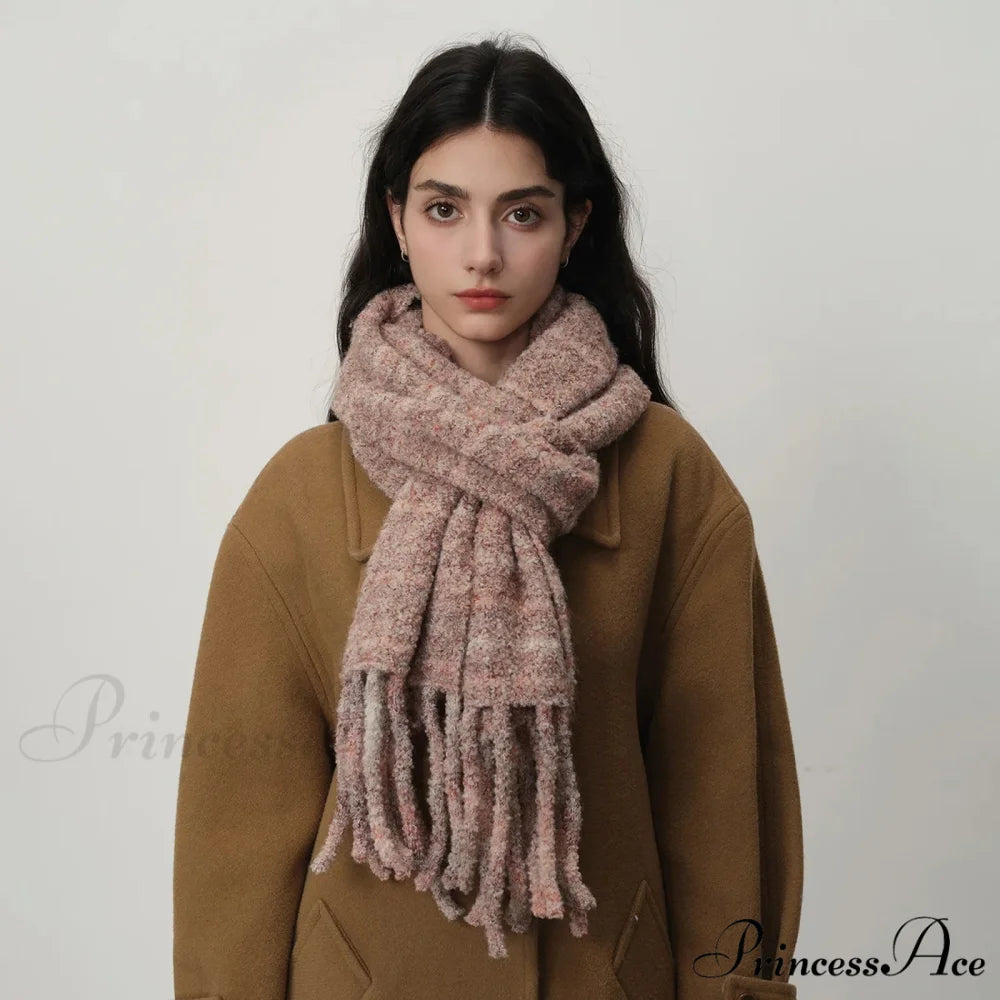 Glacier Blue Knitted Wool Scarf with Tassels for Women Milk tea coffee / L215CM W27CM