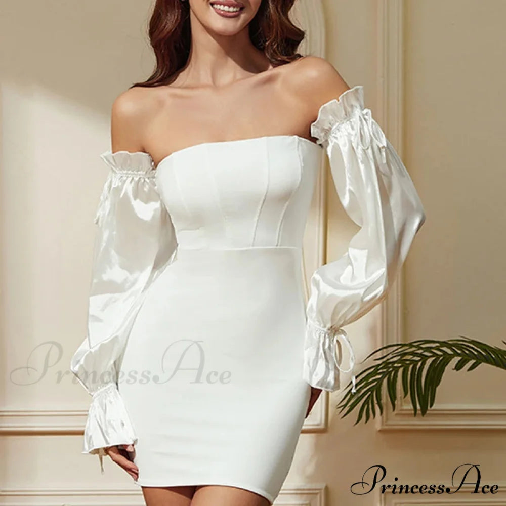 Glamorous Night Club Sexy Bodycon Glitter Christmas Party Dress White 1 / S