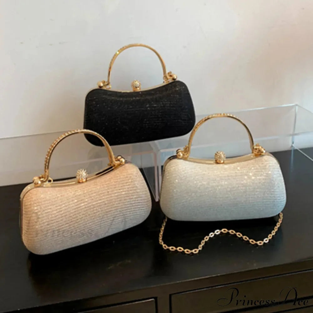 Gleaming Heart Form Evening Clutch Chain Shoulder Bag Black clutchbag-250126