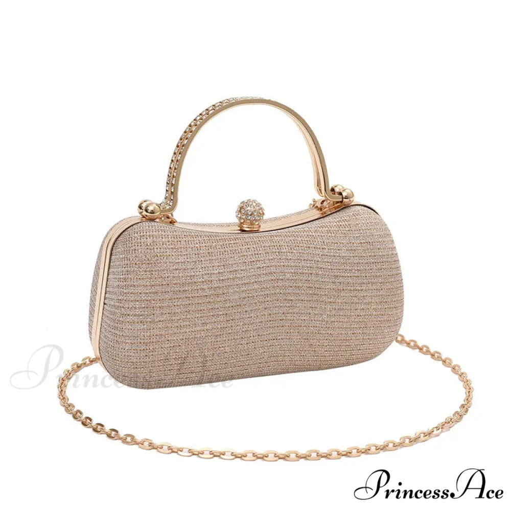 Gleaming Heart Form Evening Clutch Chain Shoulder Bag Khaki clutchbag-250126