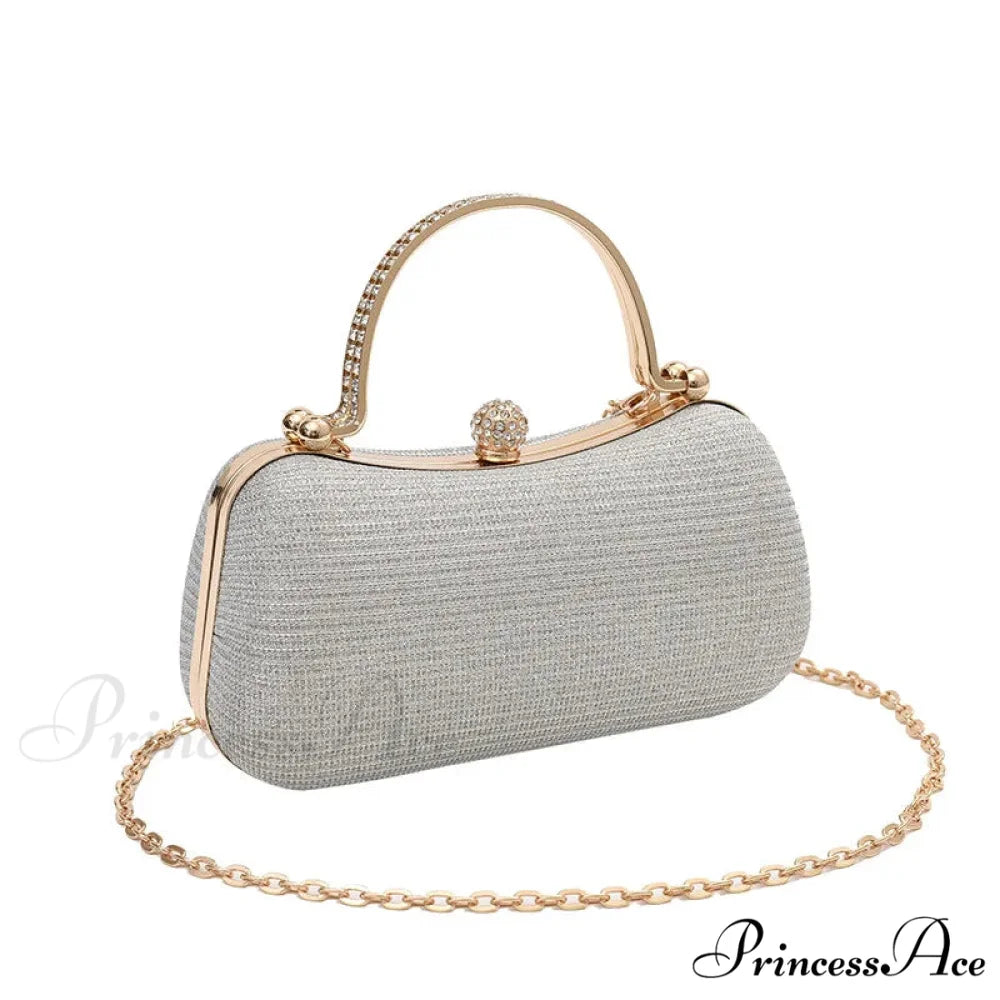 Gleaming Heart Form Evening Clutch Chain Shoulder Bag Light Grey clutchbag-250126