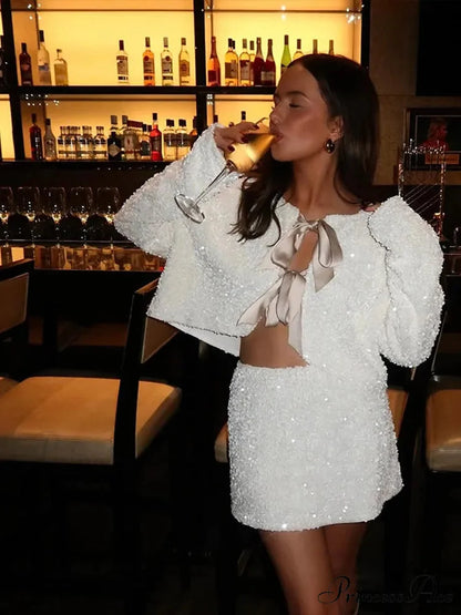 Gleaming Ivory Sequins Jacket coats-241228