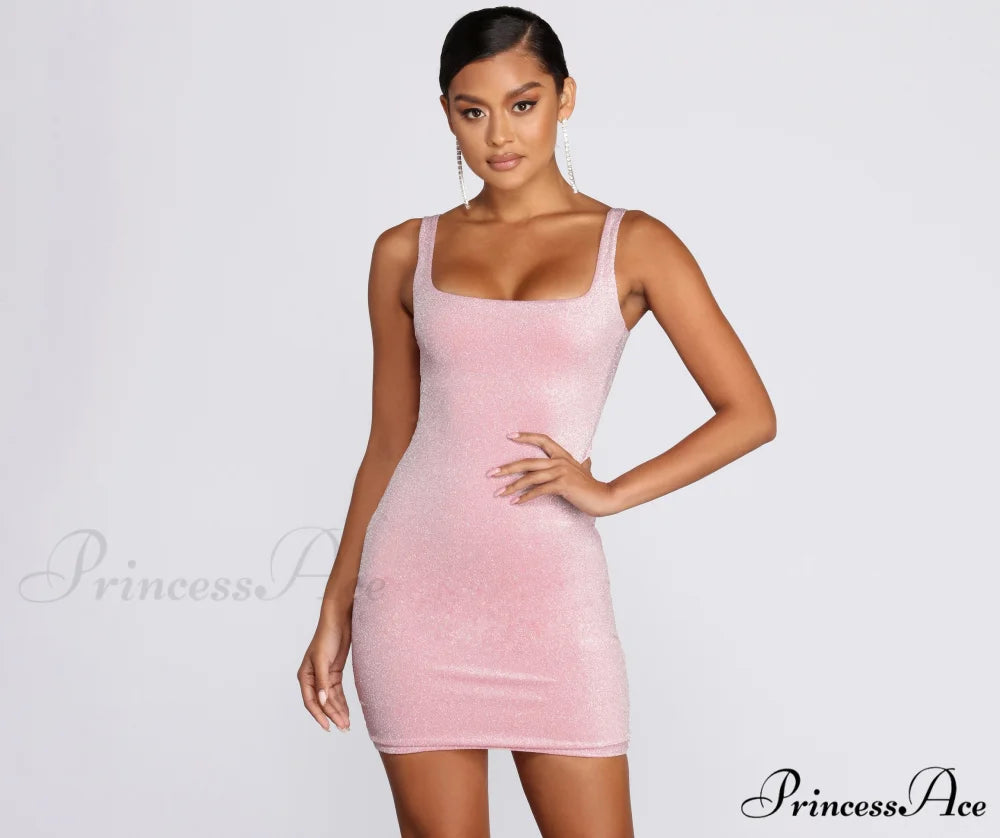 Glimmer Queen Stylish Mini Dress PINK / S