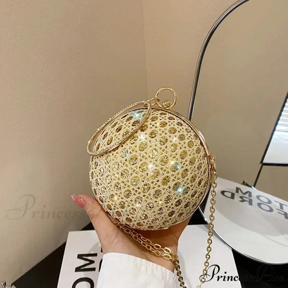 Glimmering Circular Glossy Gem Evening Shoulder Clutch Bag Gold clutchbag-250126