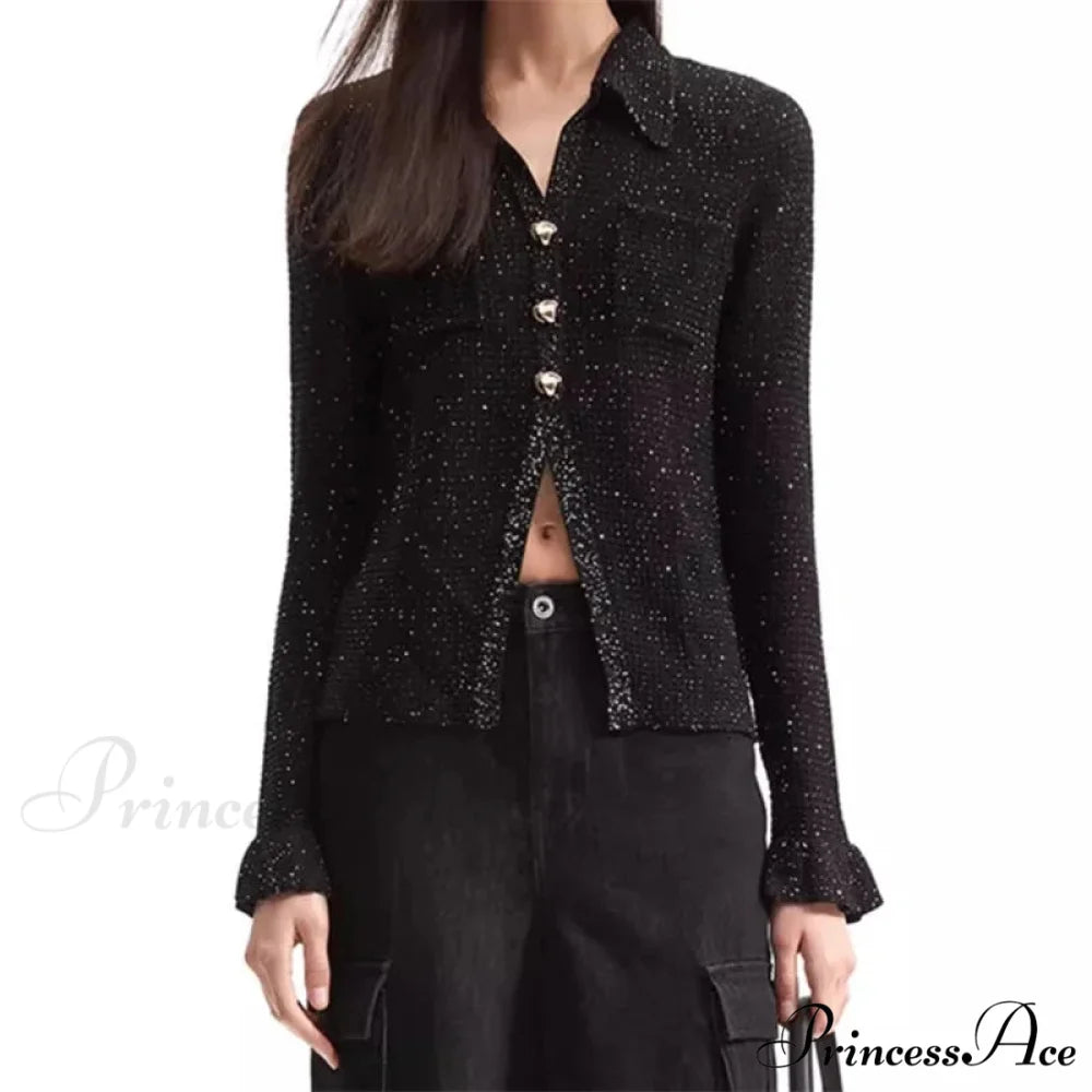 Glitter Blended Slim Fit Knit Cardigan Black / S
