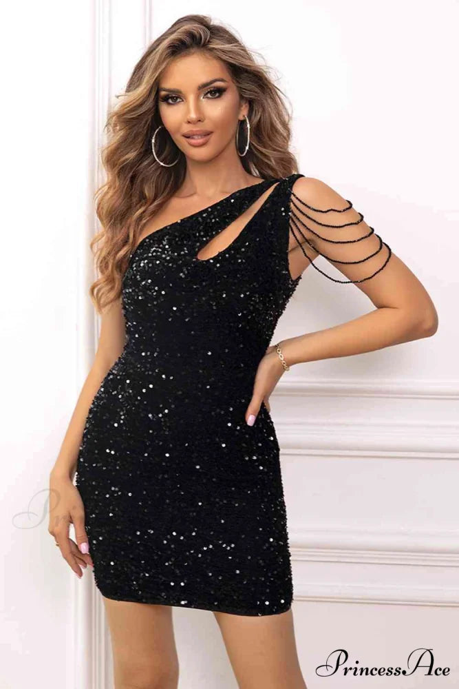 Glitter Gala Stylish Bodycon Mini Dress Black / XS