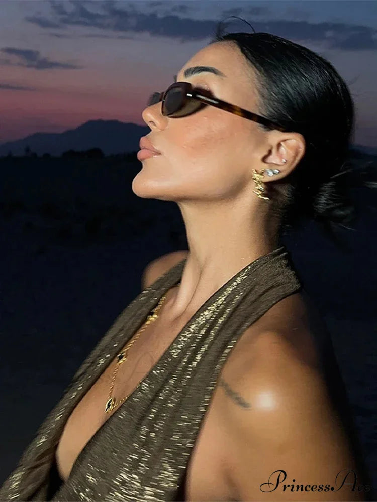 Glitter Halter Maxi Party Dress