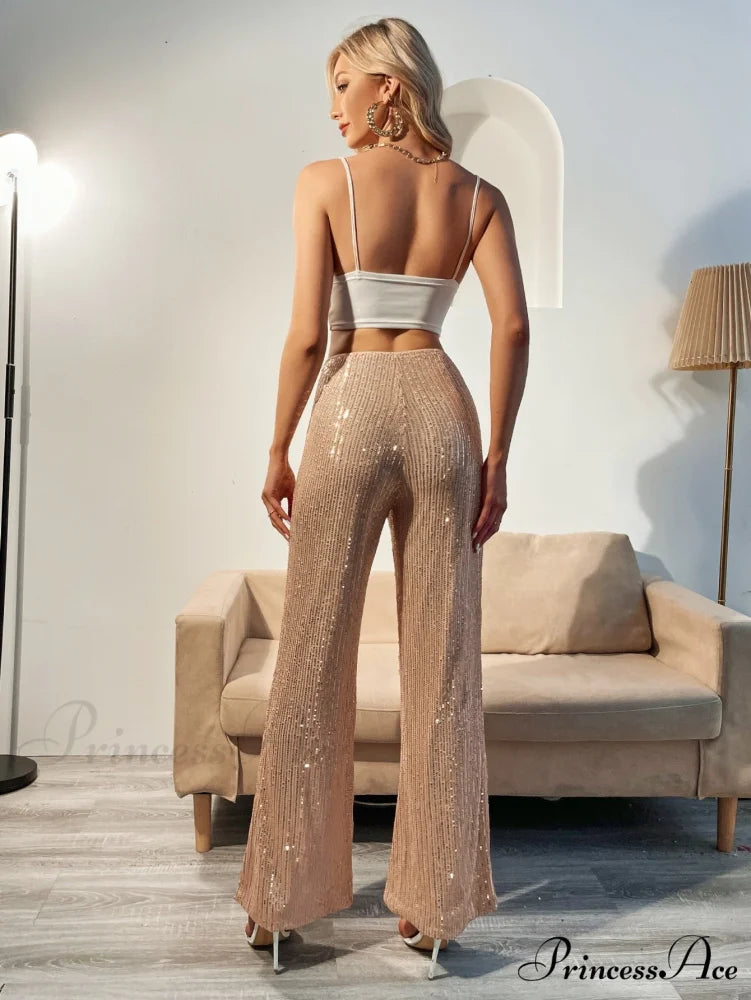 Glitter High Waist Wide Leg Sequin Pants