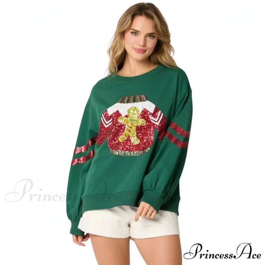 Glitter Patchwork Vintage Harajuku Slim Long Sleeve Christmas Hoodie Green / S Christmas Hoodies-L