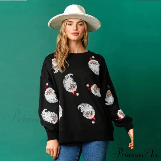 Glitter Patchwork Vintage Harajuku Slim Long Sleeve Streetwear Christmas Hoodie Black / S Christmas Hoodies-L