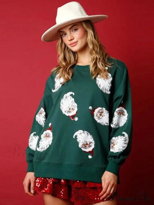 Glitter Patchwork Vintage Harajuku Slim Long Sleeve Streetwear Christmas Hoodie Christmas Hoodies-L