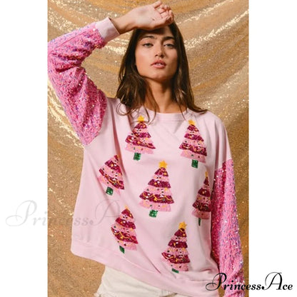 Glitter Patchwork Vintage Harajuku Slim Streetwear Christmas Hoodie pink 2 / S Christmas Hoodies-L