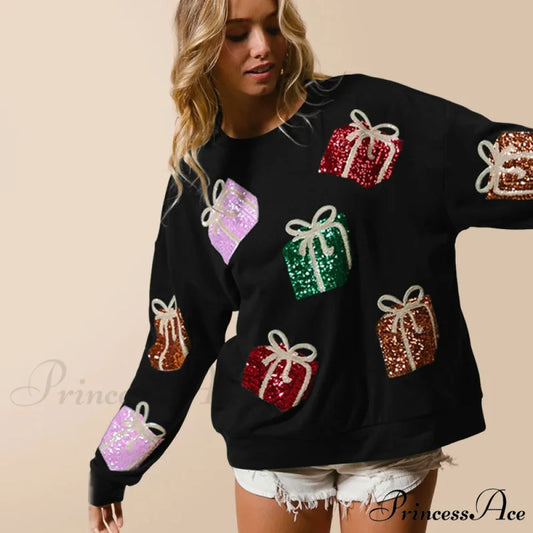Glitter Patchwork Vintage Harajuku Slim Streetwear Long Sleeve Christmas Hoodie Black / S Christmas Hoodies-L