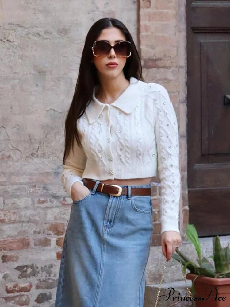 Glitter Turn Down Collar Cardigan