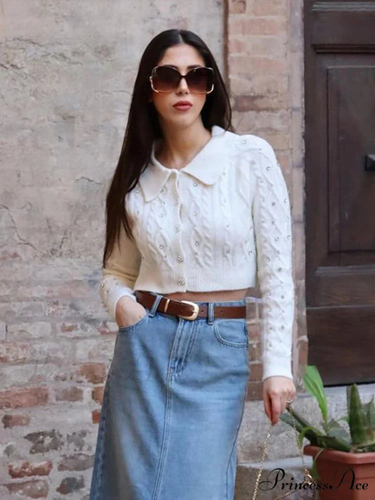 Glitter Turn Down Collar Cardigan