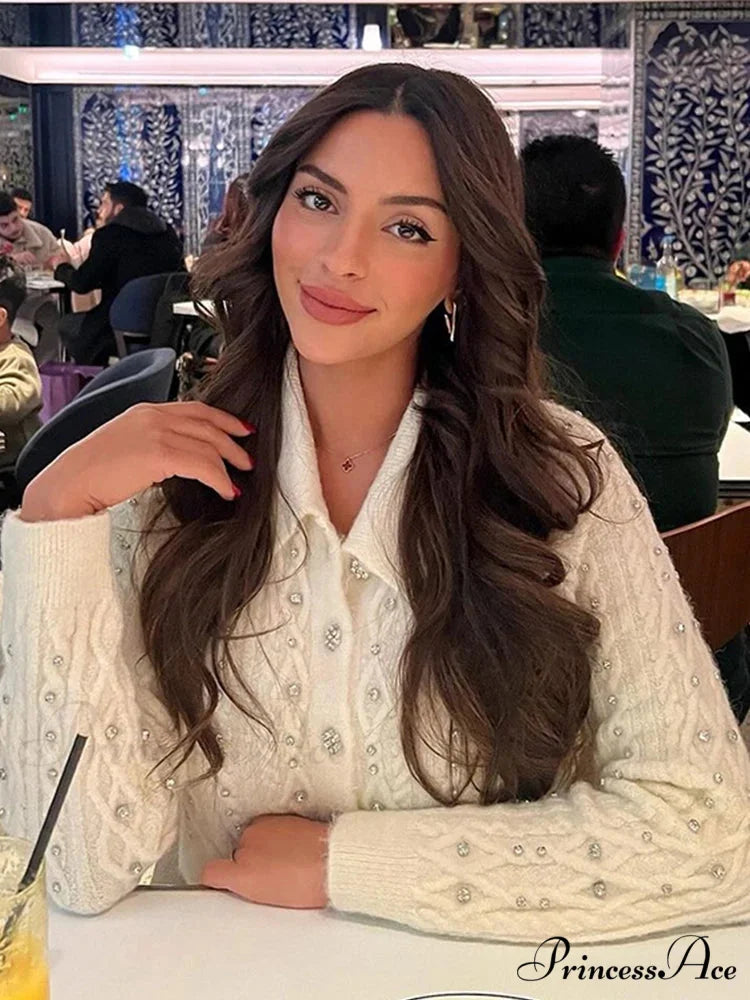 Glitter Turn Down Collar Cardigan