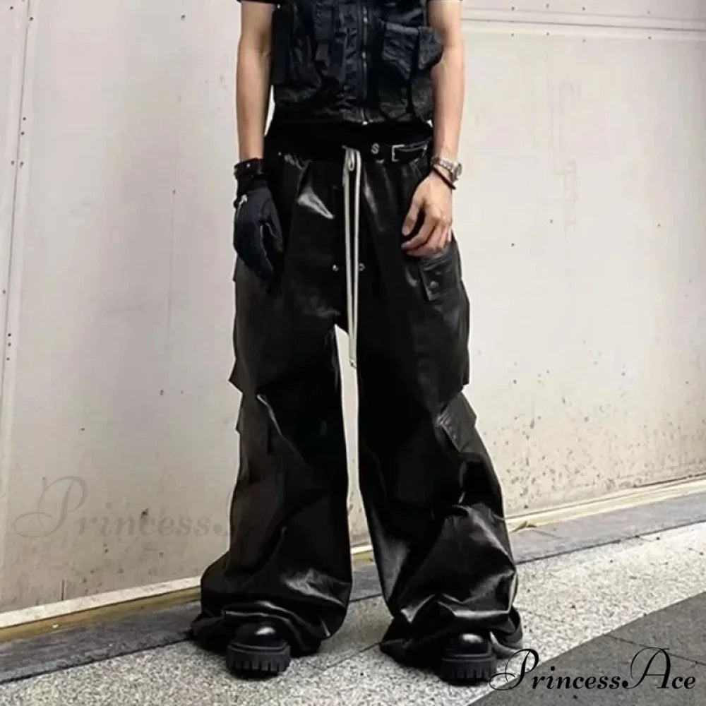 Glossy Black PU Leather Halloween Pants M / Black