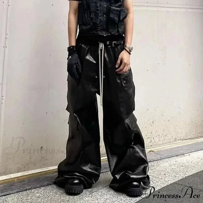 Glossy Black PU Leather Halloween Pants M / Black