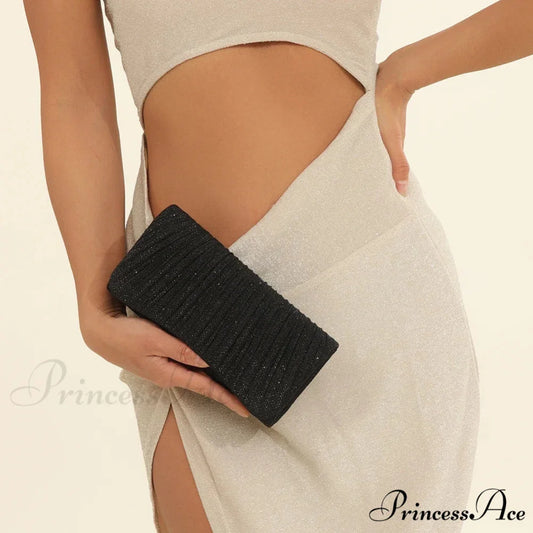 Glossy Shoulder Chain Satchel Marriage Cocktail Clutch Bag Black clutchbag-250126