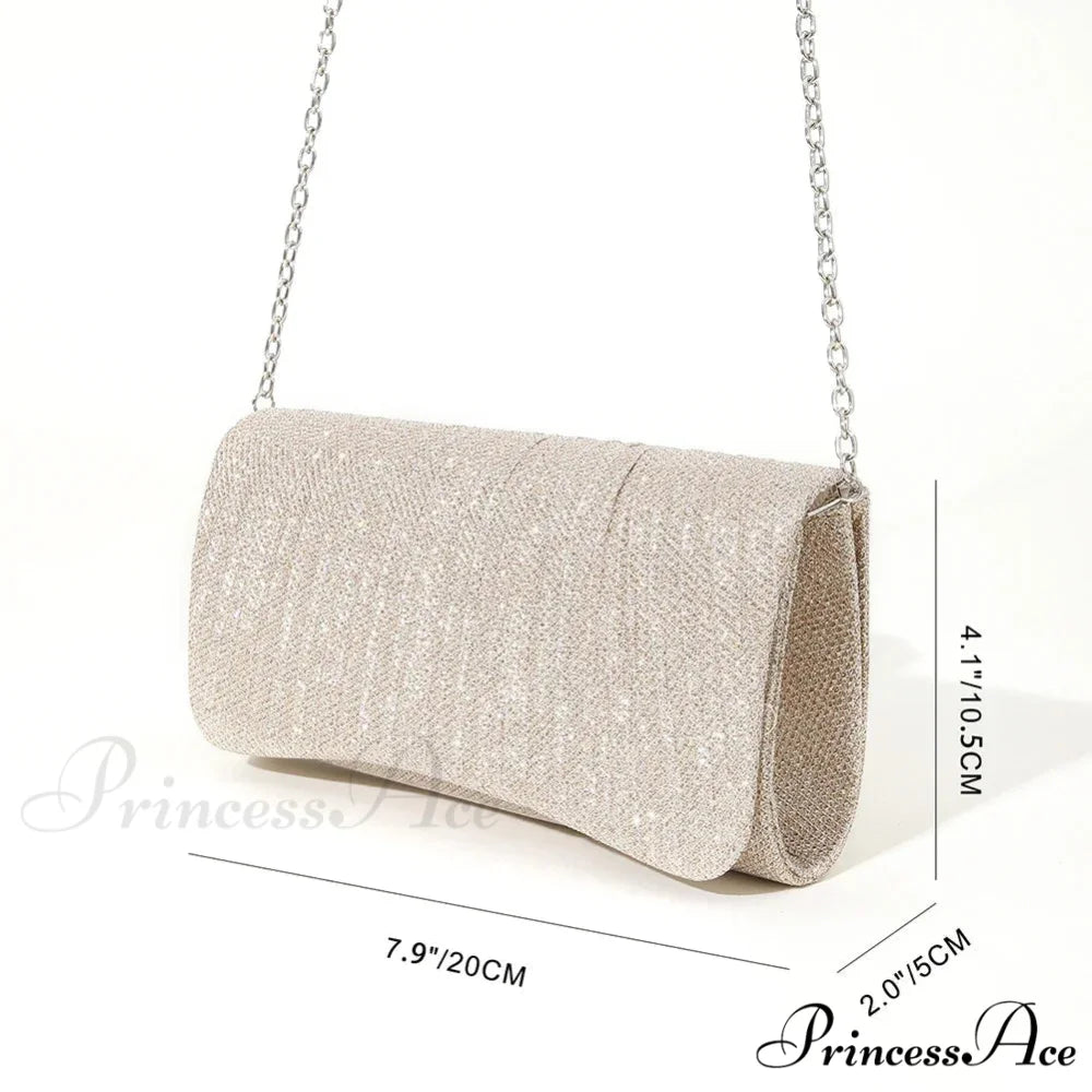 Glossy Shoulder Chain Satchel Marriage Cocktail Clutch Bag champagne clutchbag-250126