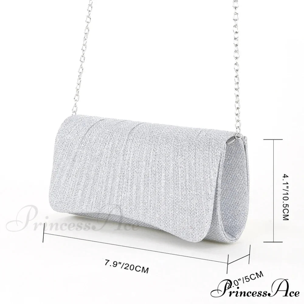 Glossy Shoulder Chain Satchel Marriage Cocktail Clutch Bag Silver clutchbag-250126