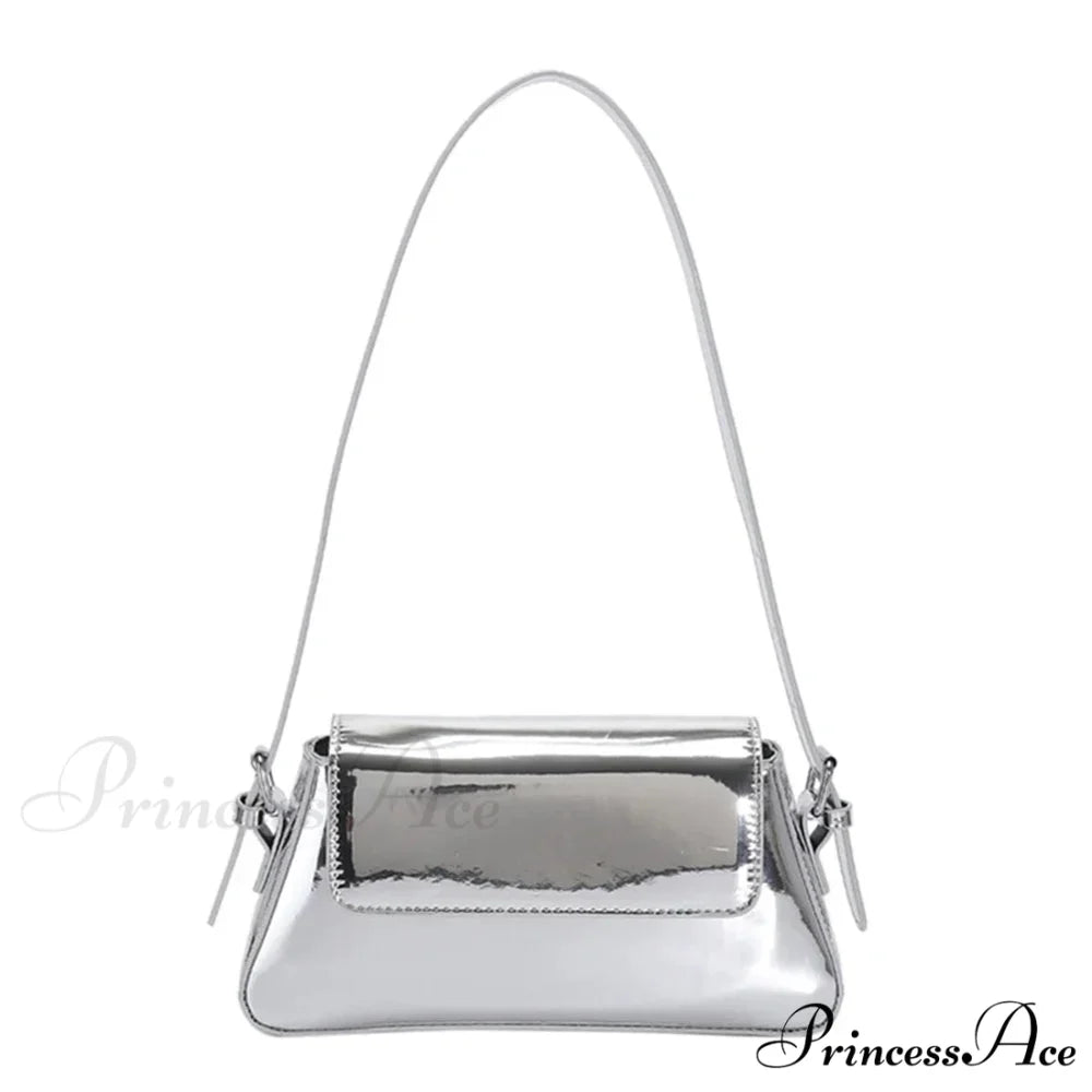 Glossy Shoulder Chain Satchel Marriage Cocktail Clutch Bag Silver7 clutchbag-250126