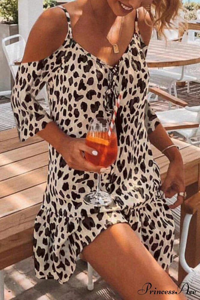 Go Your Own Trendy Way Feather Print Dress coffee / S