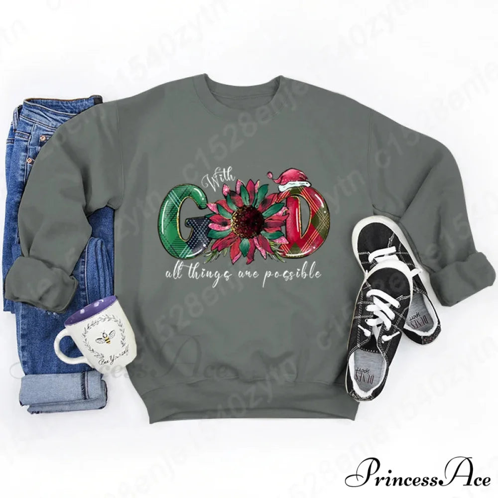 God All Things Possible Round Neck Hoodie - Autumn/Winter/Christmas MULTI / S Christmas Hoodies-L