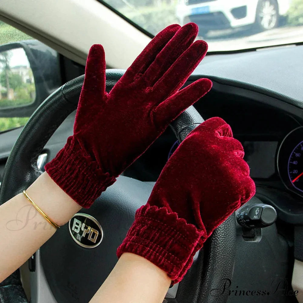 Gold Velvet Winter Full Finger Christmas Gloves - Soft and Comfortable Grey