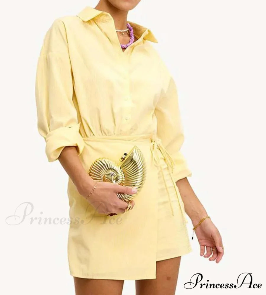 Golden Button Lace-Up Petite Workplace Two Piece Set officetwopieceset-250223